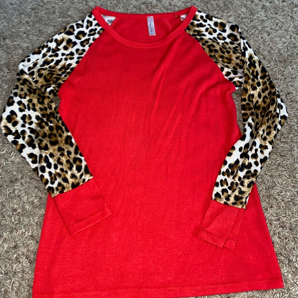 Leopard and red long sleeve boutique shirt size small
